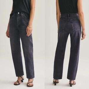 Agolde Faded Black Cotton 90s Mid Rise Loose Straight Leg Jeans in Photogram 24